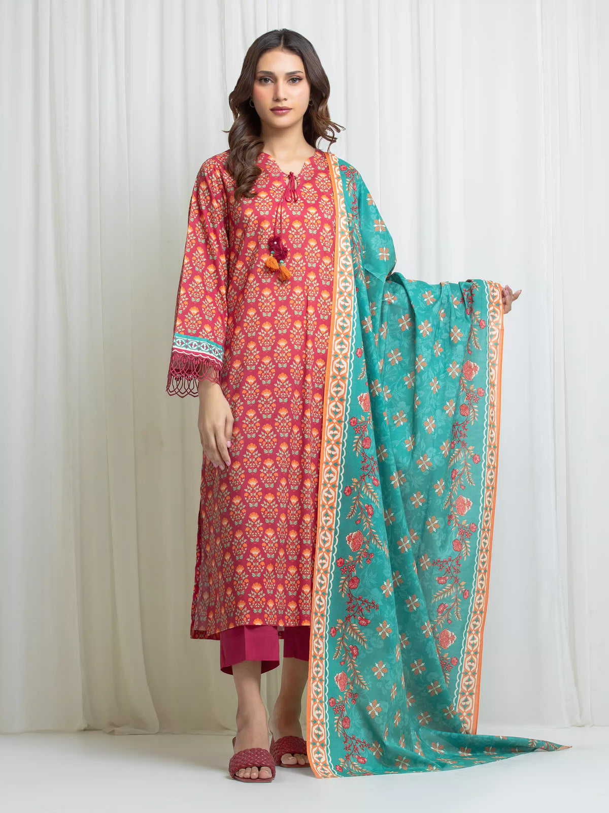 Edenrobe Allure Pink Lawn 3-Piece Suit | EWU6A1-36704-3P