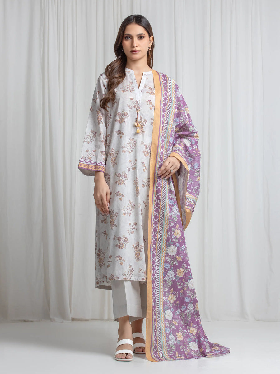 Edenrobe Allure White Lawn 3-Piece Suit | EWU6A1-36724-3P