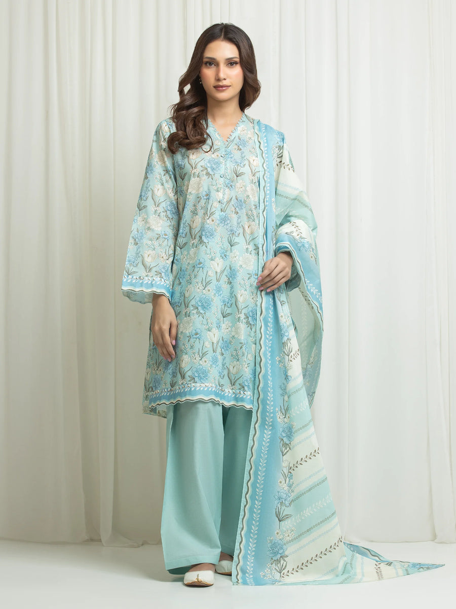 Edenrobe Allure Aqua Lawn 3-Piece Suit | EWU6A1-36634-3P