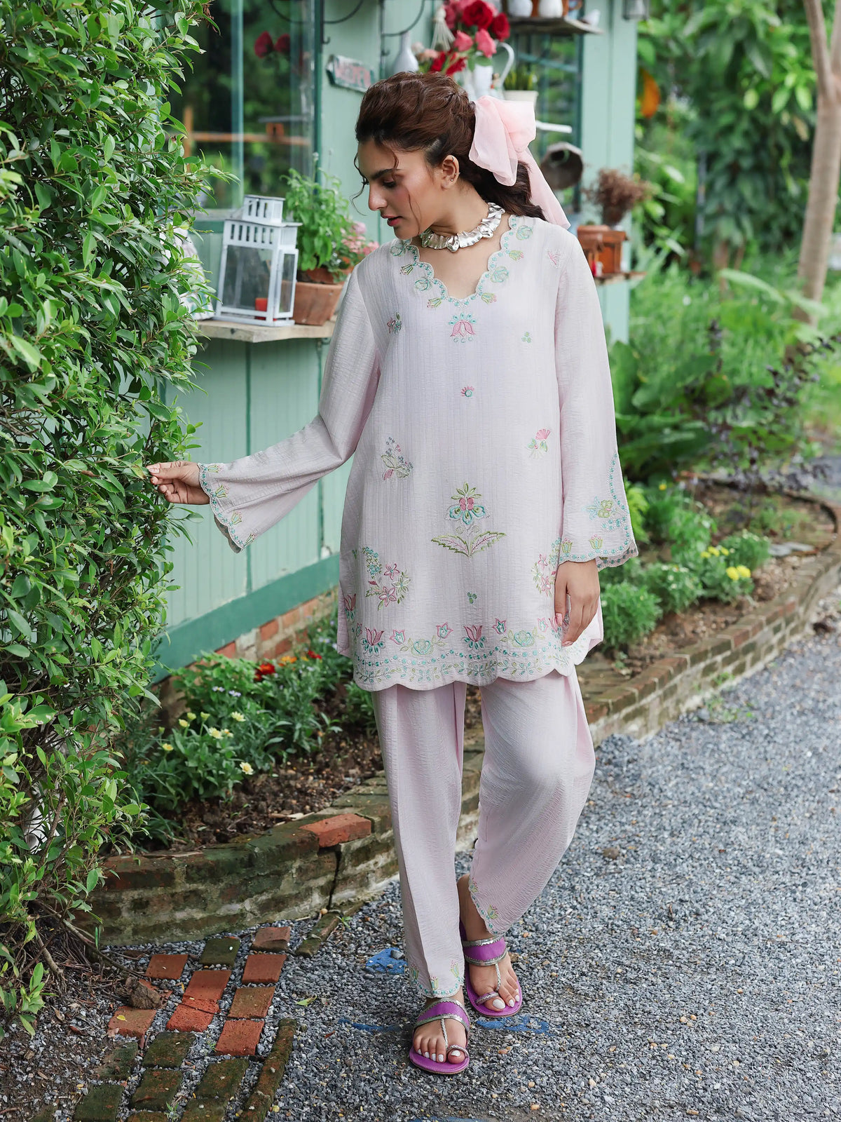 Edenrobe Vyla Pink Embroidered 2-Piece Pret | EWTKED6-86179ST