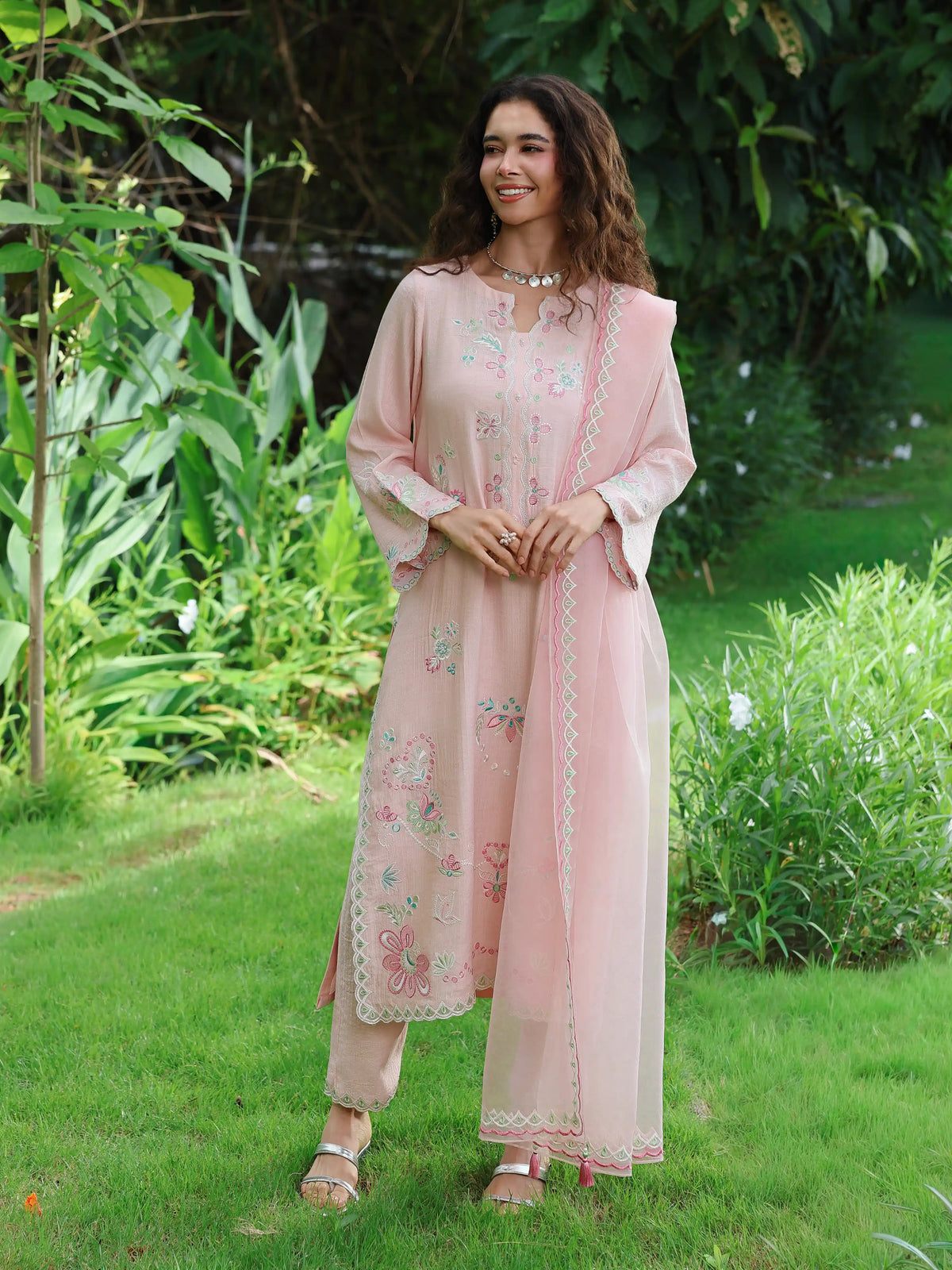 Edenrobe Vyla Pink Embroidered 3-Piece Pret | EWTKED6-86215-3P
