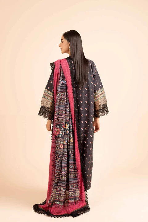 Nishat Linen Unstitched 3-Piece — Black Floral | 42404933