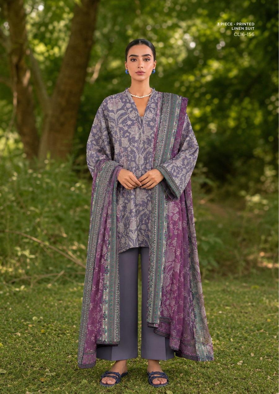 Sapphire Plum Botanica Printed Linen 3-Piece Suit | CL16-156