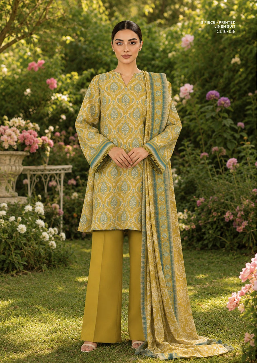 Sapphire Ochre Mosaic Printed Linen 3-Piece Suit | CL16-158