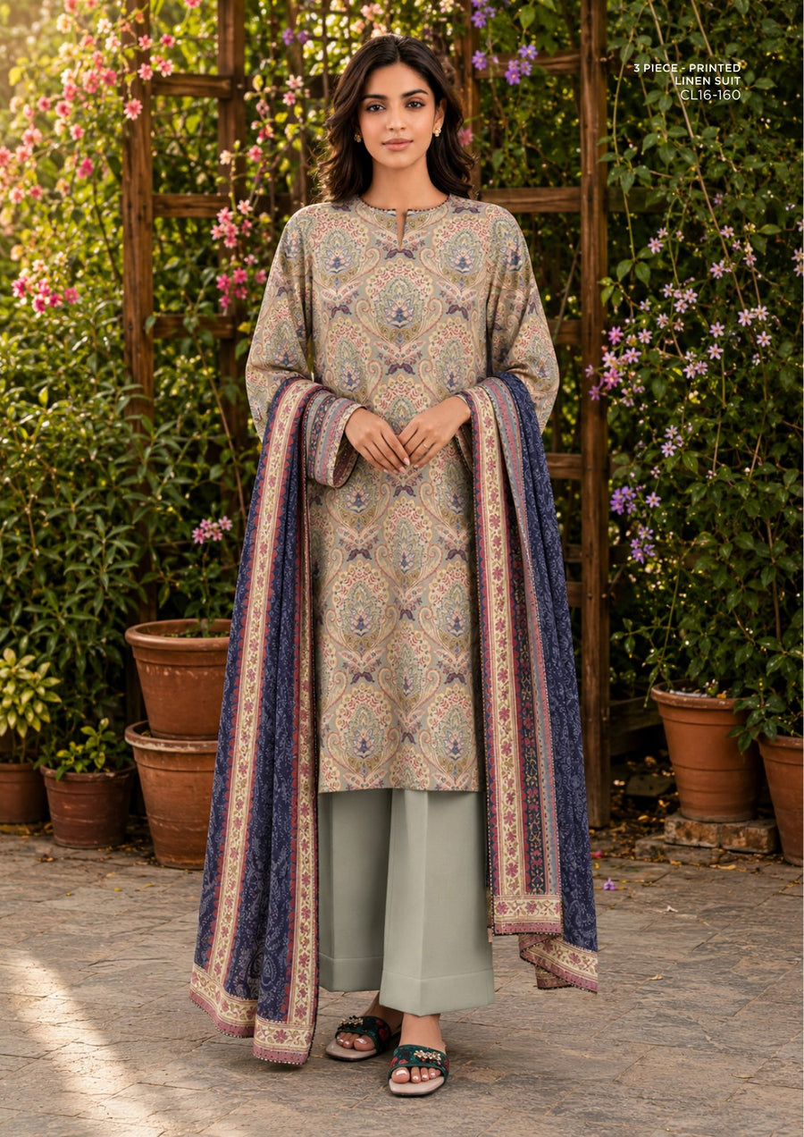 Sapphire Rosewood Paisley Printed Linen 3-Piece Suit | CL16-160