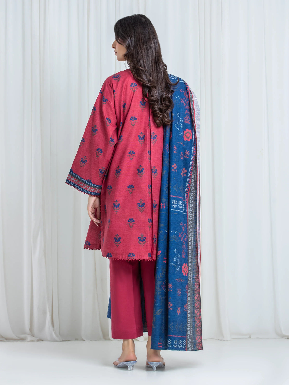 Edenrobe Allure Coral Khaddar 3-Piece Suit | EWU6A3-37047-3P