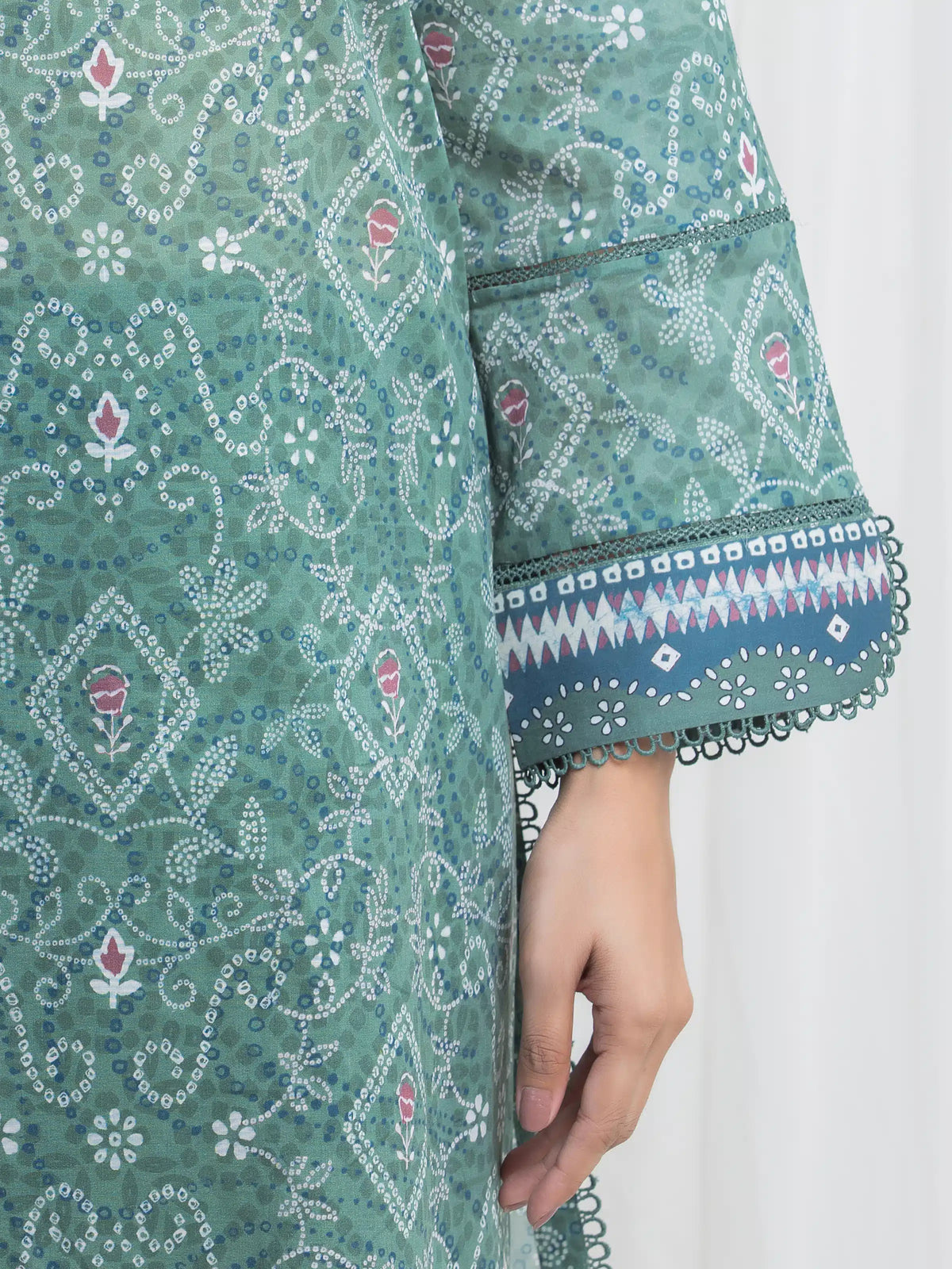 Edenrobe Allure Green Lawn 3-Piece Suit | EWU6A1-36865-3P