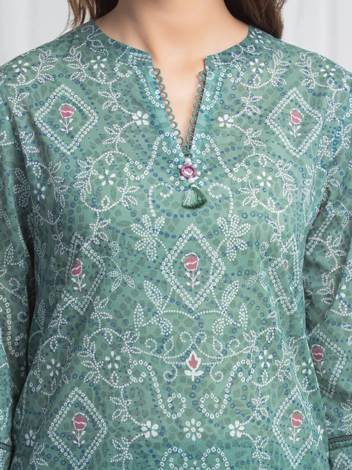 Edenrobe Allure Green Lawn 3-Piece Suit | EWU6A1-36865-3P