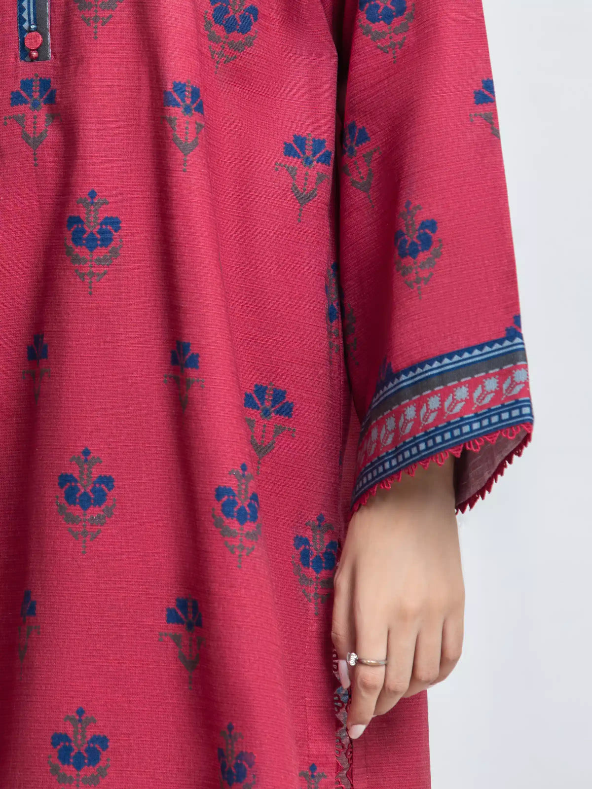 Edenrobe Allure Coral Khaddar 3-Piece Suit | EWU6A3-37047-3P