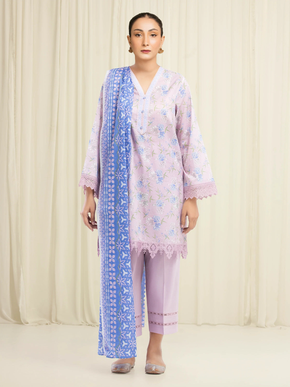 Edenrobe Allure Lavender Lawn 3-Piece Suit | EWU6A1-36697-3P