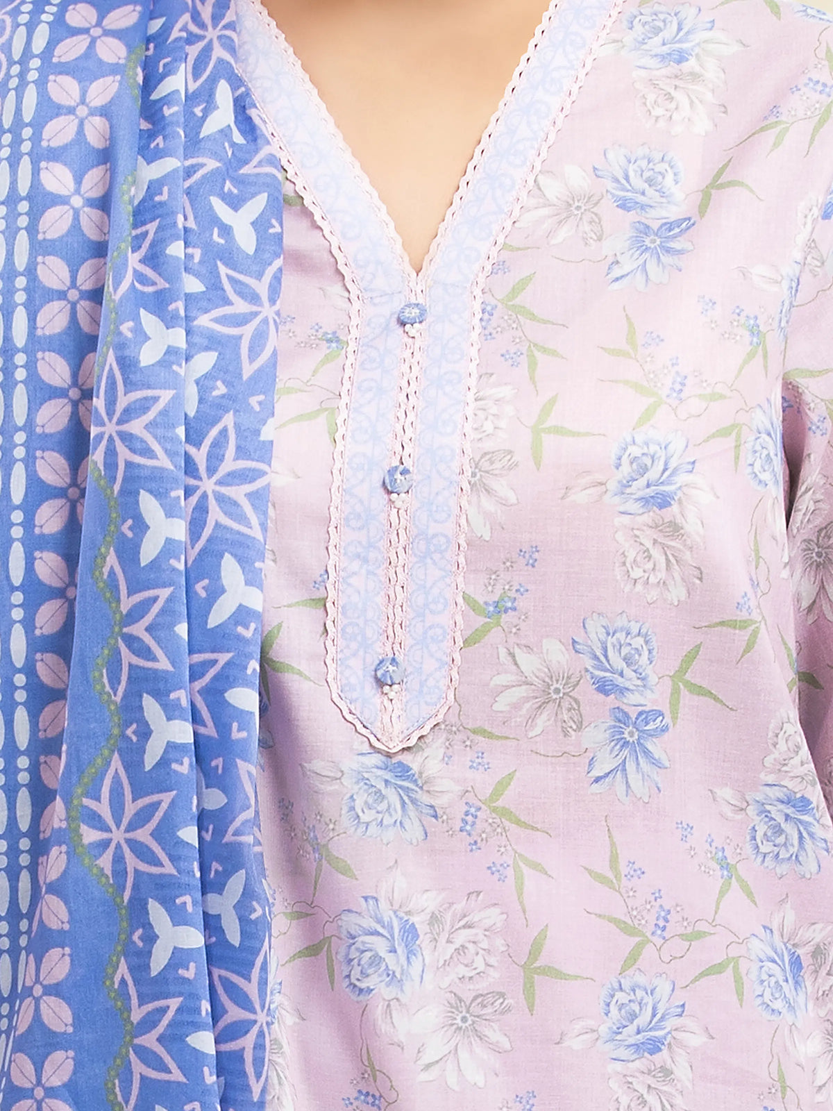 Edenrobe Allure Lavender Lawn 3-Piece Suit | EWU6A1-36697-3P