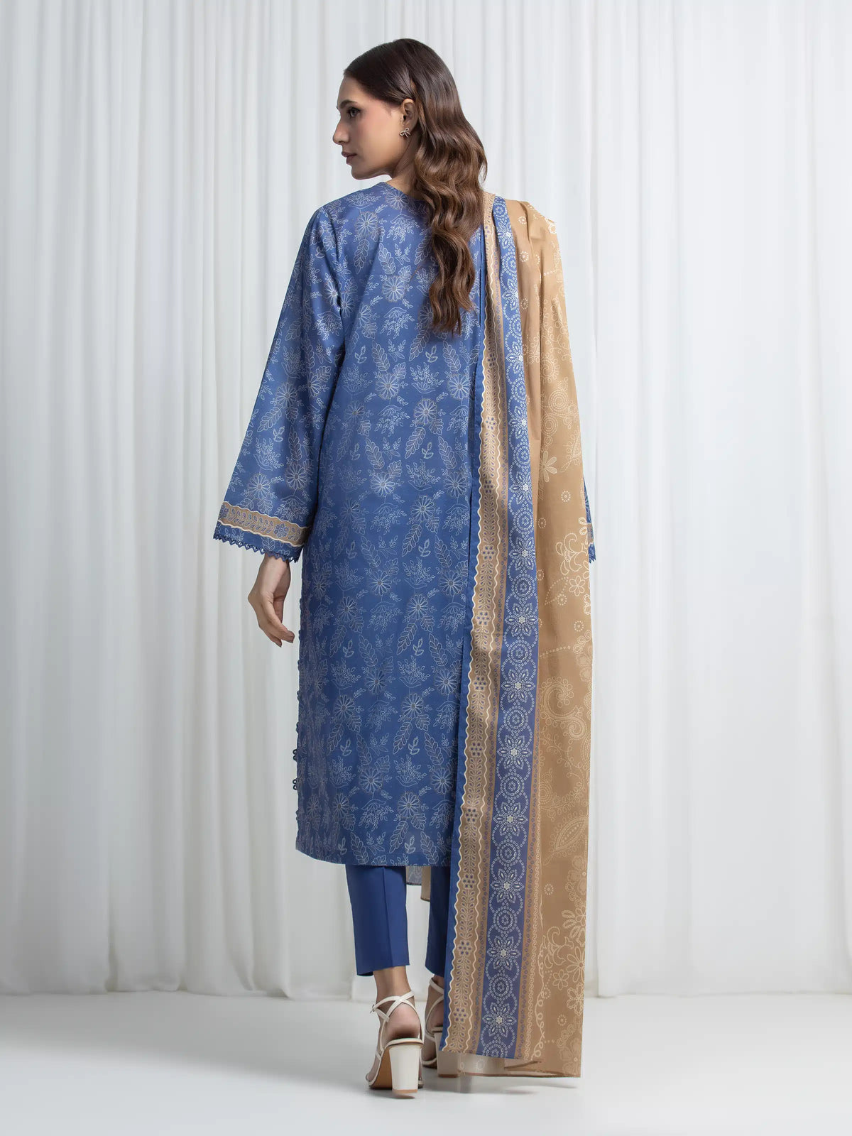 Edenrobe Allure Blue Lawn 3-Piece Suit | EWU6A1-36862-3P