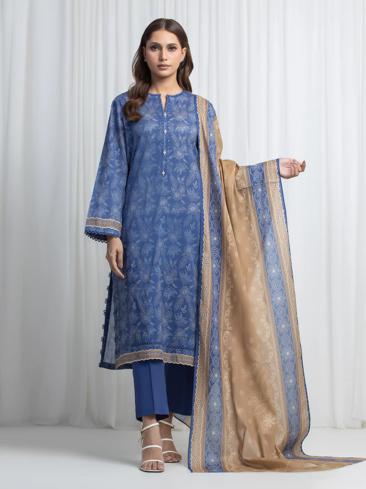 Edenrobe Allure Blue Lawn 3-Piece Suit | EWU6A1-36862-3P
