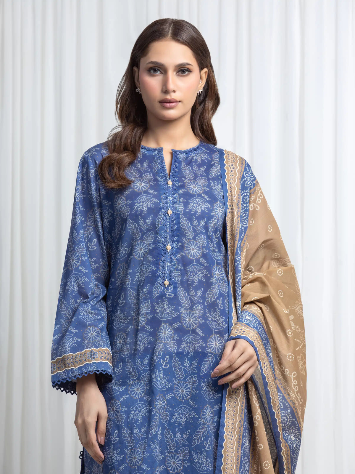 Edenrobe Allure Blue Lawn 3-Piece Suit | EWU6A1-36862-3P
