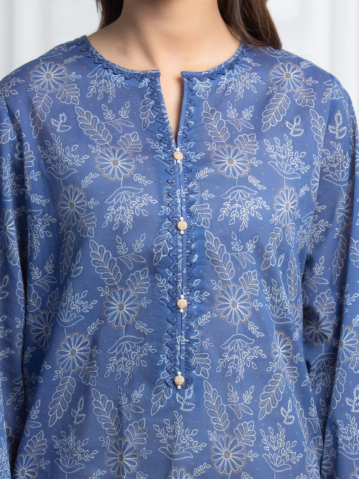 Edenrobe Allure Blue Lawn 3-Piece Suit | EWU6A1-36862-3P