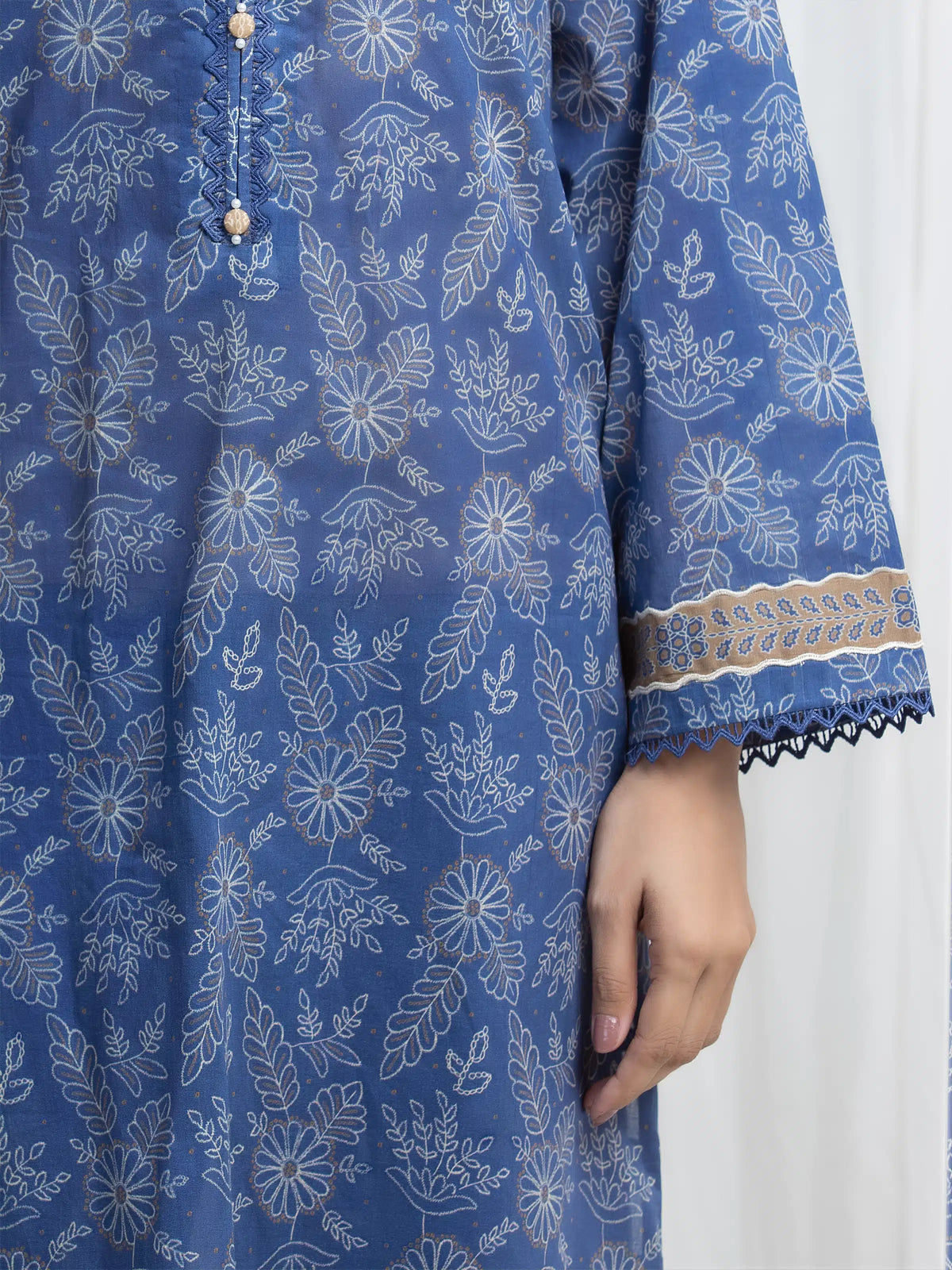 Edenrobe Allure Blue Lawn 3-Piece Suit | EWU6A1-36862-3P