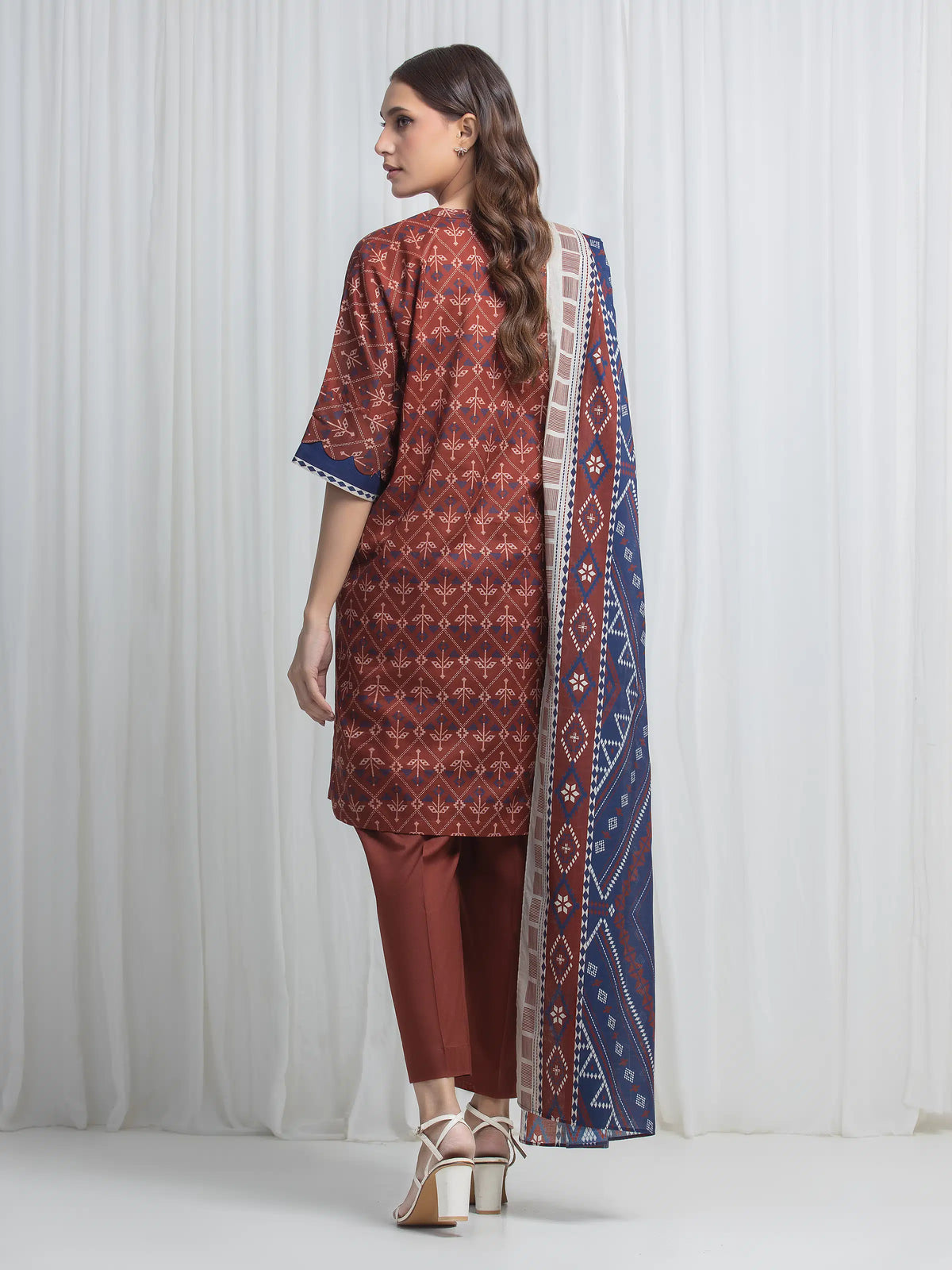 Edenrobe Allure Brown Lawn 3-Piece Suit | EWU6A1-36864-3P