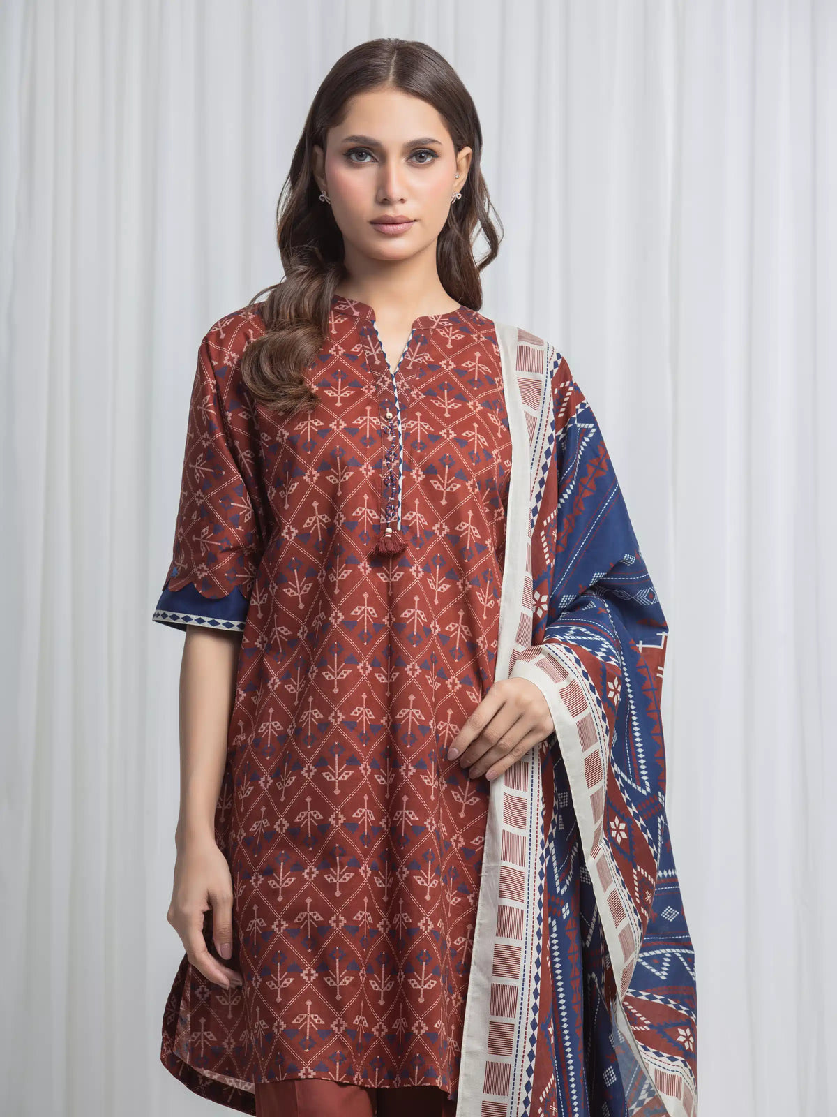 Edenrobe Allure Brown Lawn 3-Piece Suit | EWU6A1-36864-3P
