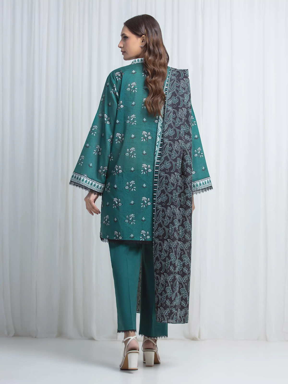 Edenrobe Allure Green Lawn 3-Piece Suit | EWU6A1-36859-3P