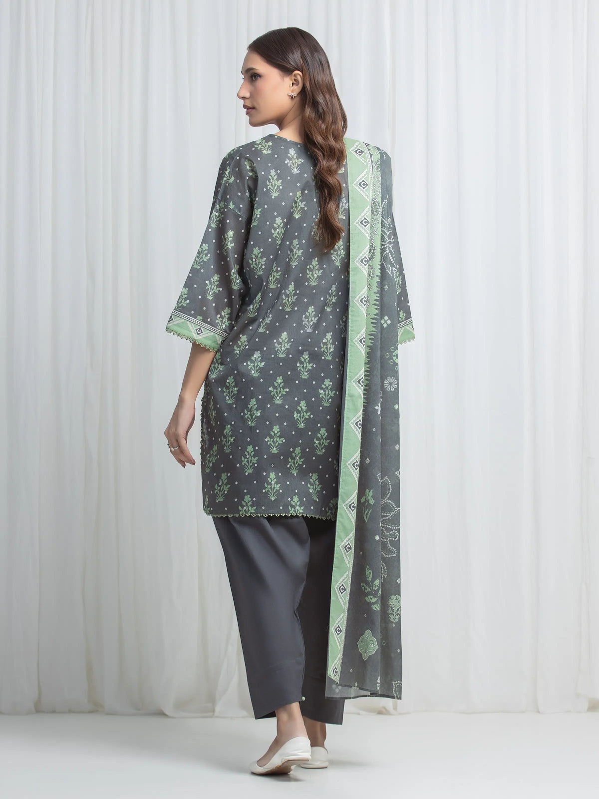 Edenrobe Allure Grey Lawn 3-Piece Suit | EWU6A1-36845-3P