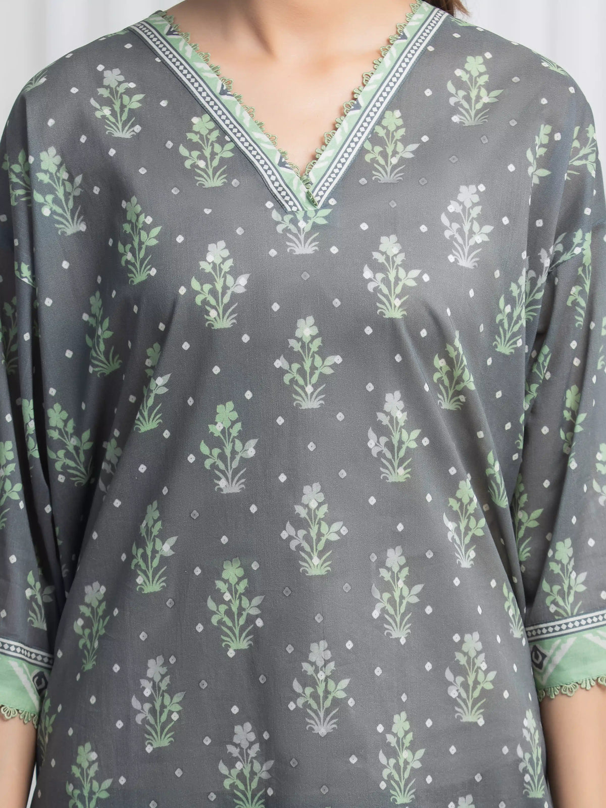 Edenrobe Allure Grey Lawn 3-Piece Suit | EWU6A1-36845-3P