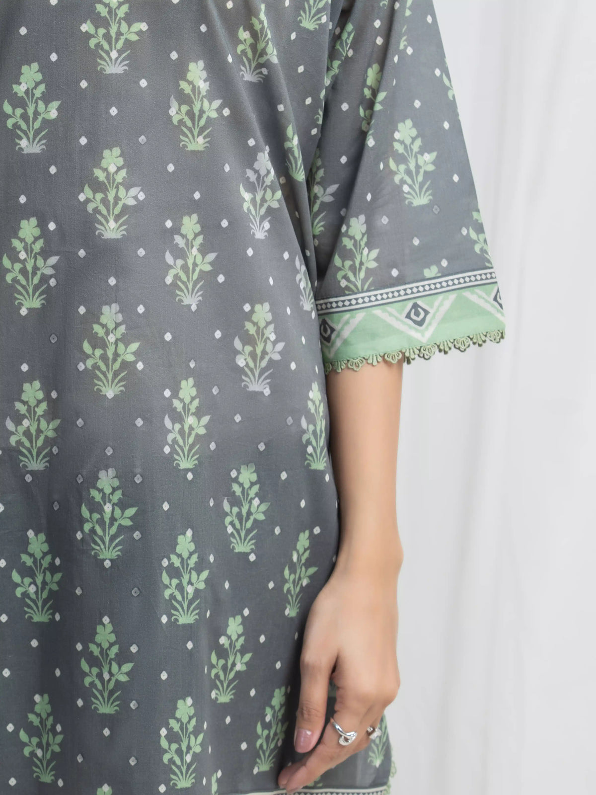 Edenrobe Allure Grey Lawn 3-Piece Suit | EWU6A1-36845-3P