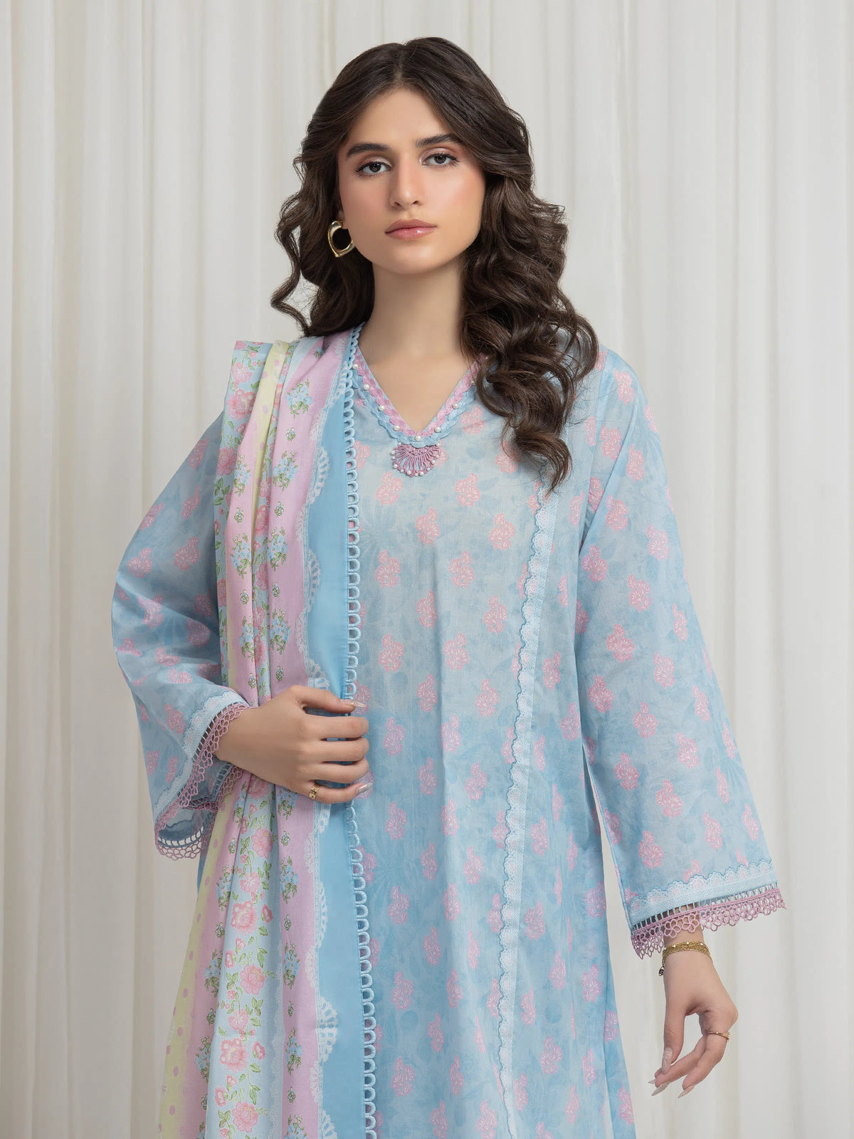 Edenrobe Allure Light Blue Lawn 3-Piece Suit | EWU6A1-36651-3P