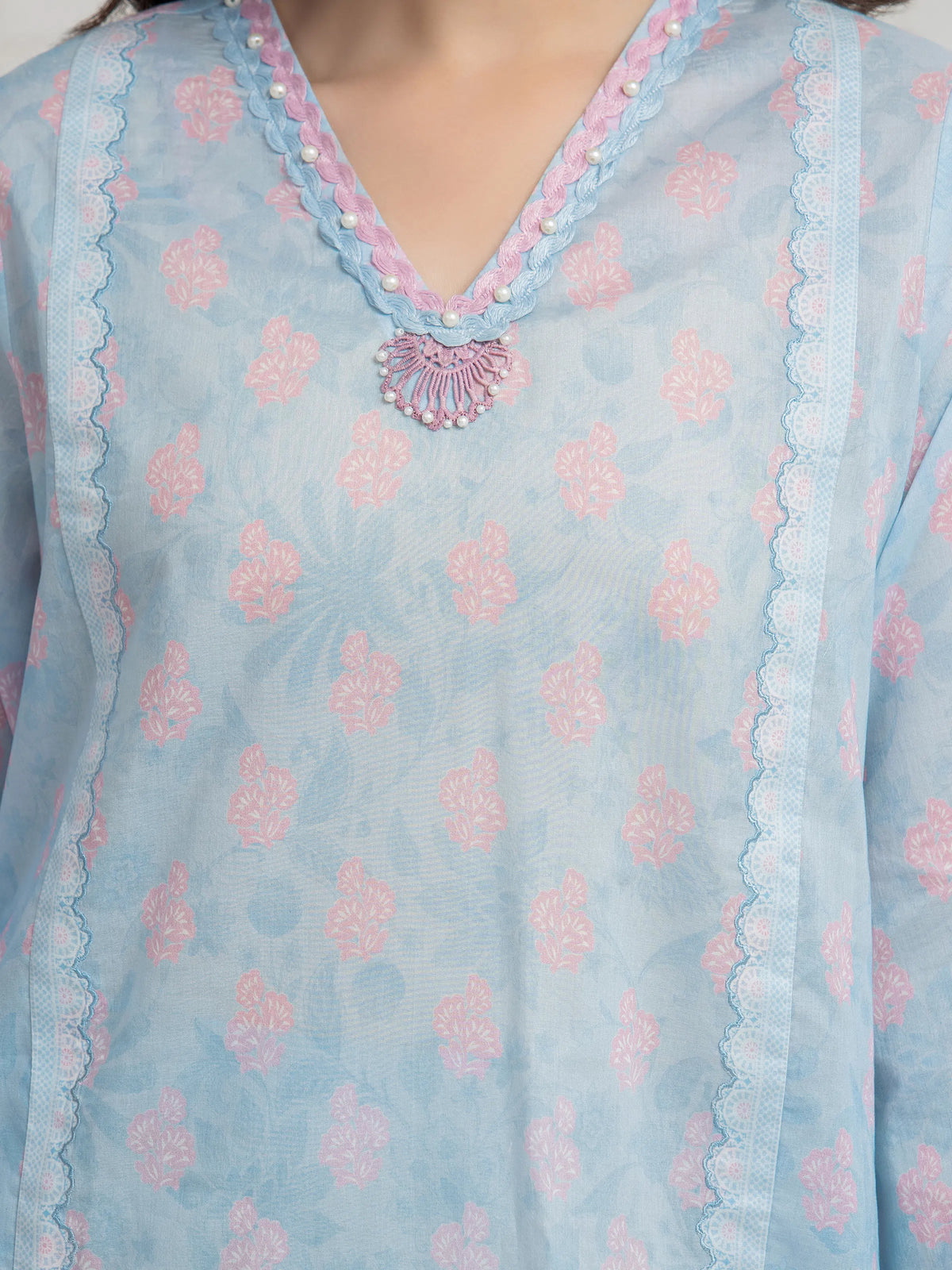 Edenrobe Allure Light Blue Lawn 3-Piece Suit | EWU6A1-36651-3P