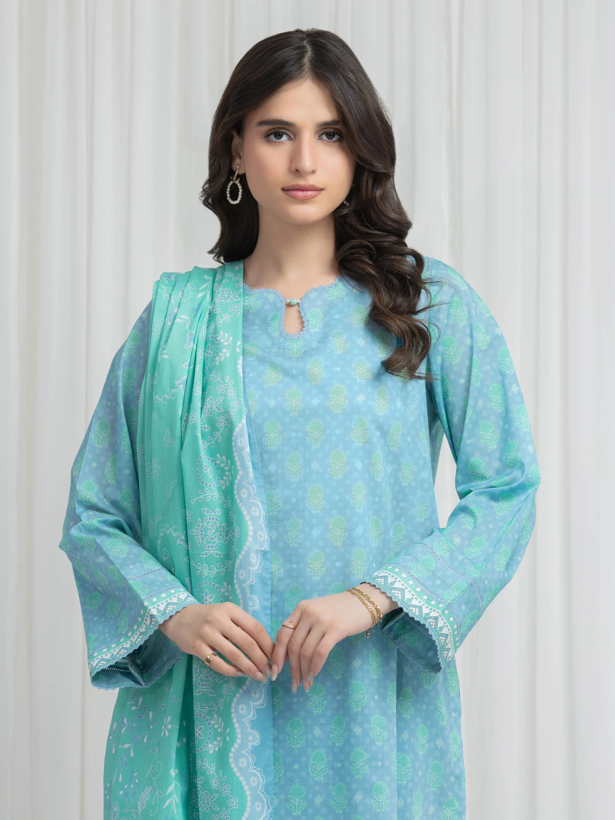 Edenrobe Allure Ice Blue Lawn 3-Piece Suit | EWU6A1-36631-3P