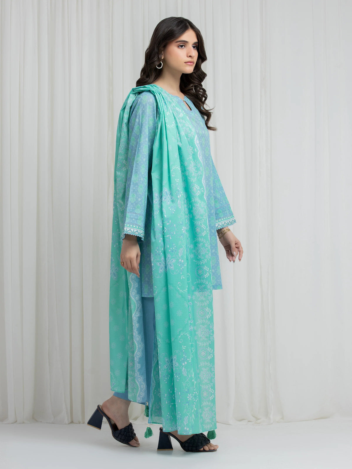 Edenrobe Allure Ice Blue Lawn 3-Piece Suit | EWU6A1-36631-3P
