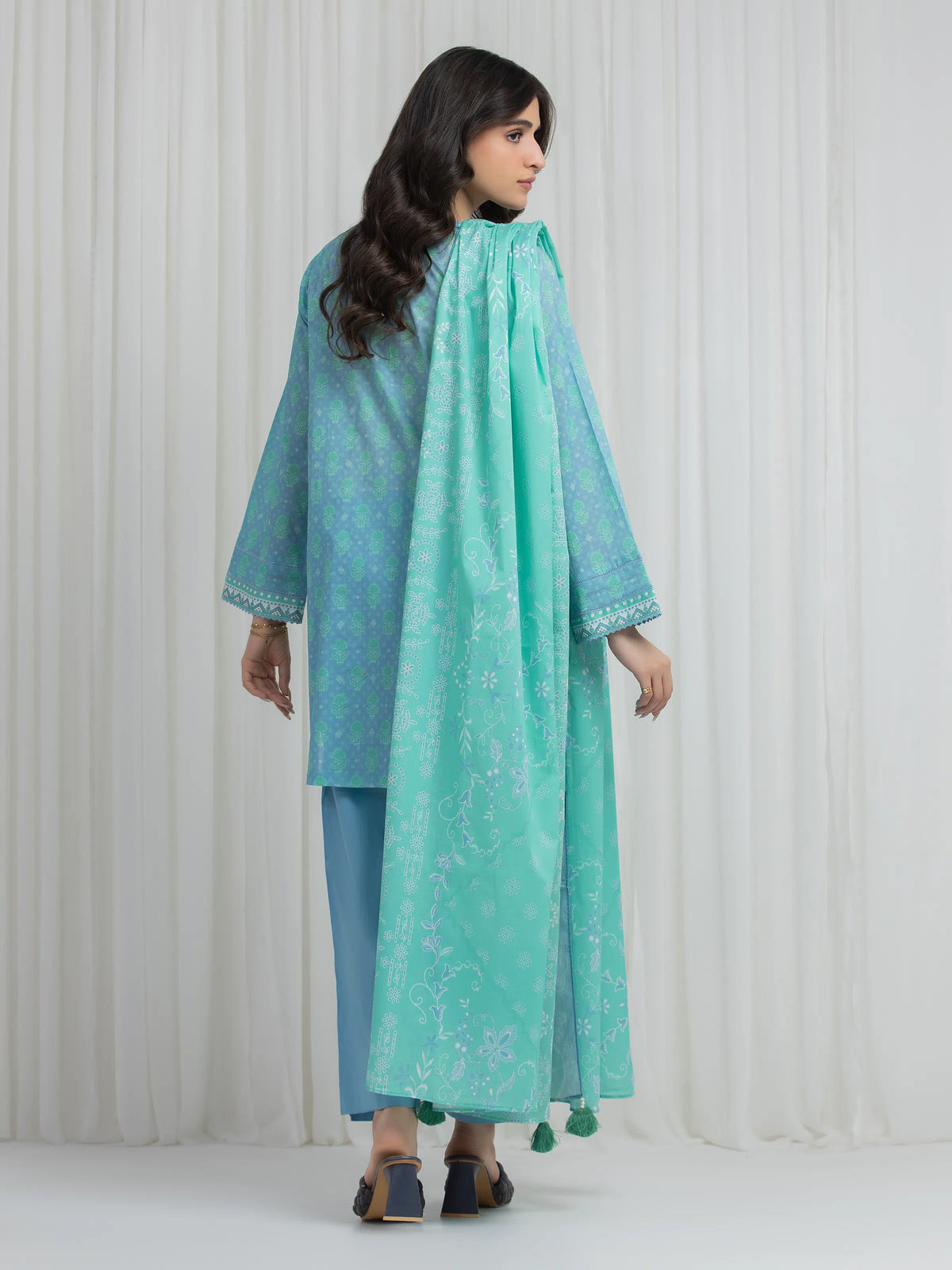 Edenrobe Allure Ice Blue Lawn 3-Piece Suit | EWU6A1-36631-3P