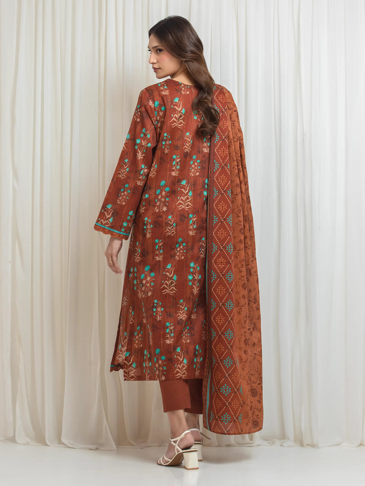 Edenrobe Allure Rust Lawn 3-Piece Suit | EWU6A1-36692-3P