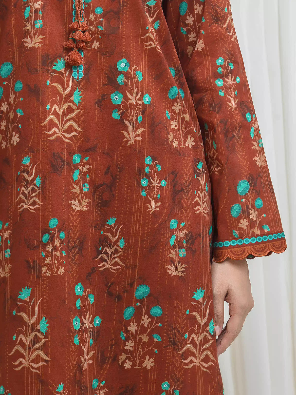 Edenrobe Allure Rust Lawn 3-Piece Suit | EWU6A1-36692-3P