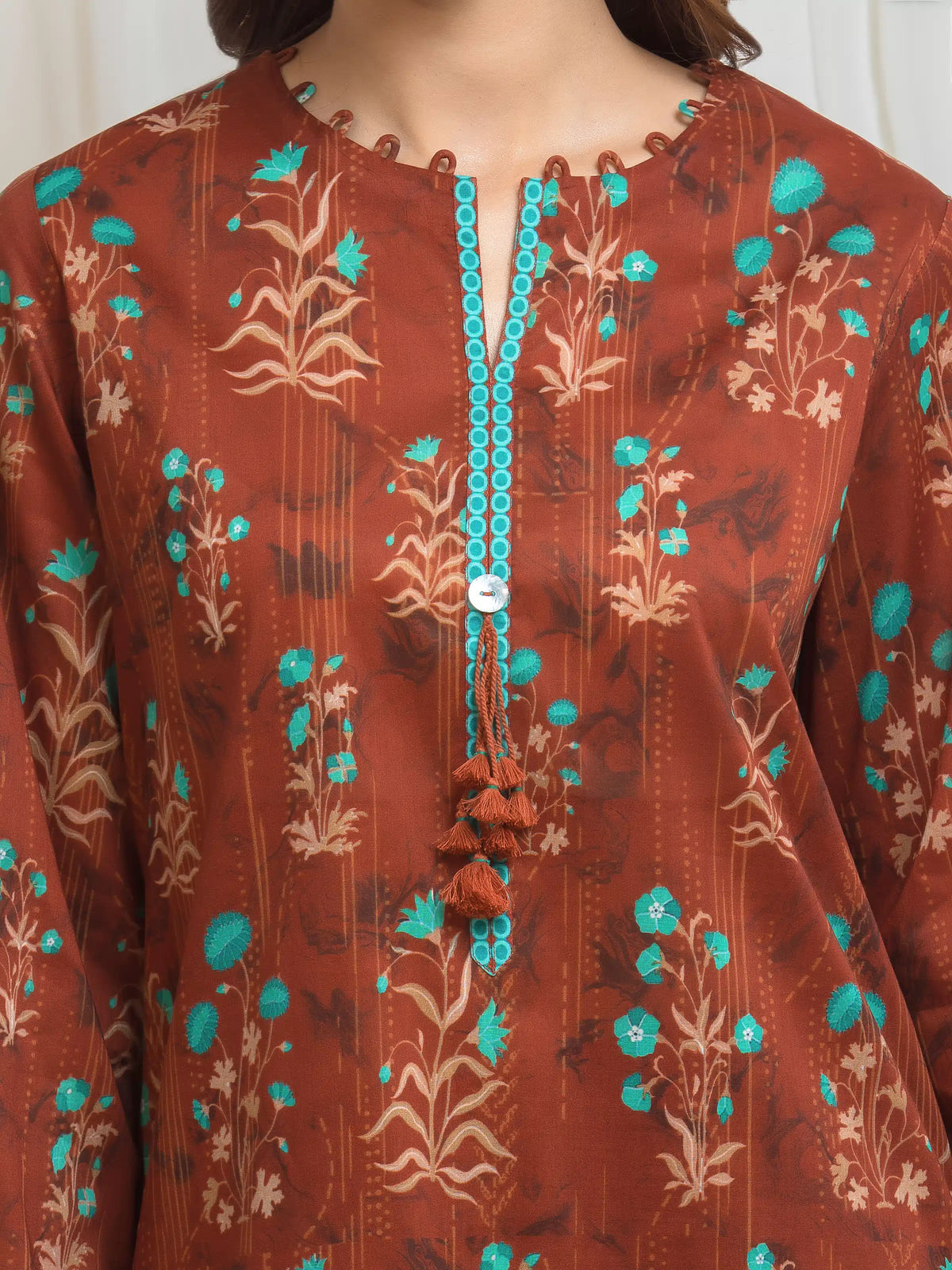 Edenrobe Allure Rust Lawn 3-Piece Suit | EWU6A1-36692-3P