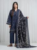 Edenrobe Allure Navy Khaddar 3-Piece Suit | EWU6A3-37033-3P