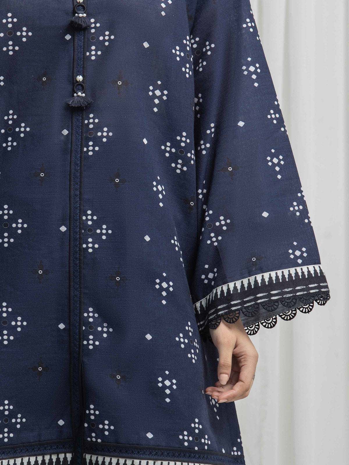 Edenrobe Allure Navy Khaddar 3-Piece Suit | EWU6A3-37033-3P