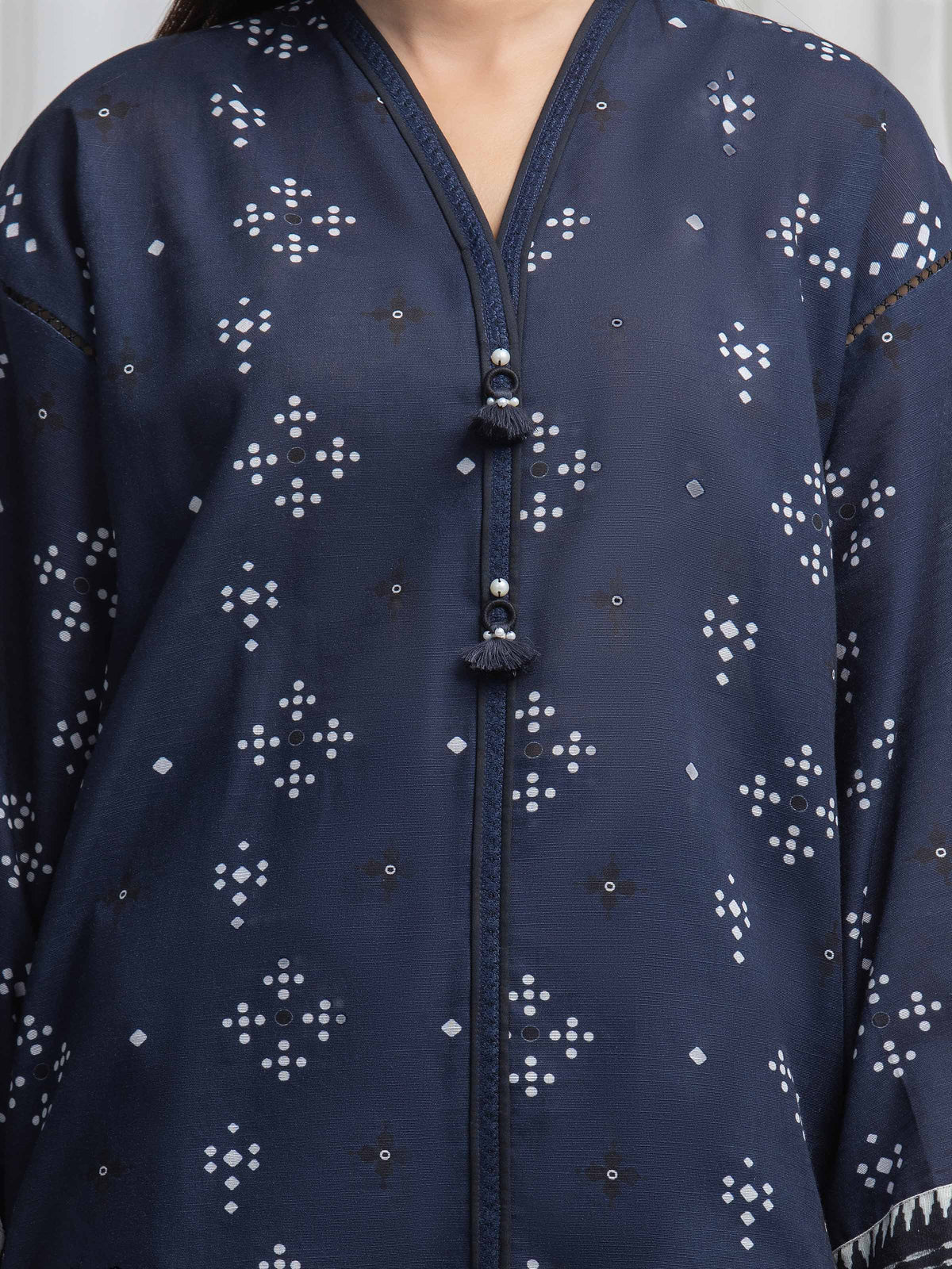 Edenrobe Allure Navy Khaddar 3-Piece Suit | EWU6A3-37033-3P