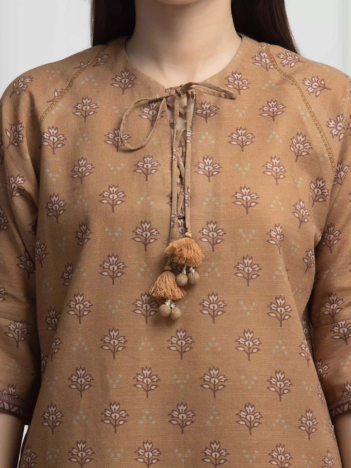 Edenrobe Allure Brown Khaddar 3-Piece Suit | EWU6A3-37032-3P