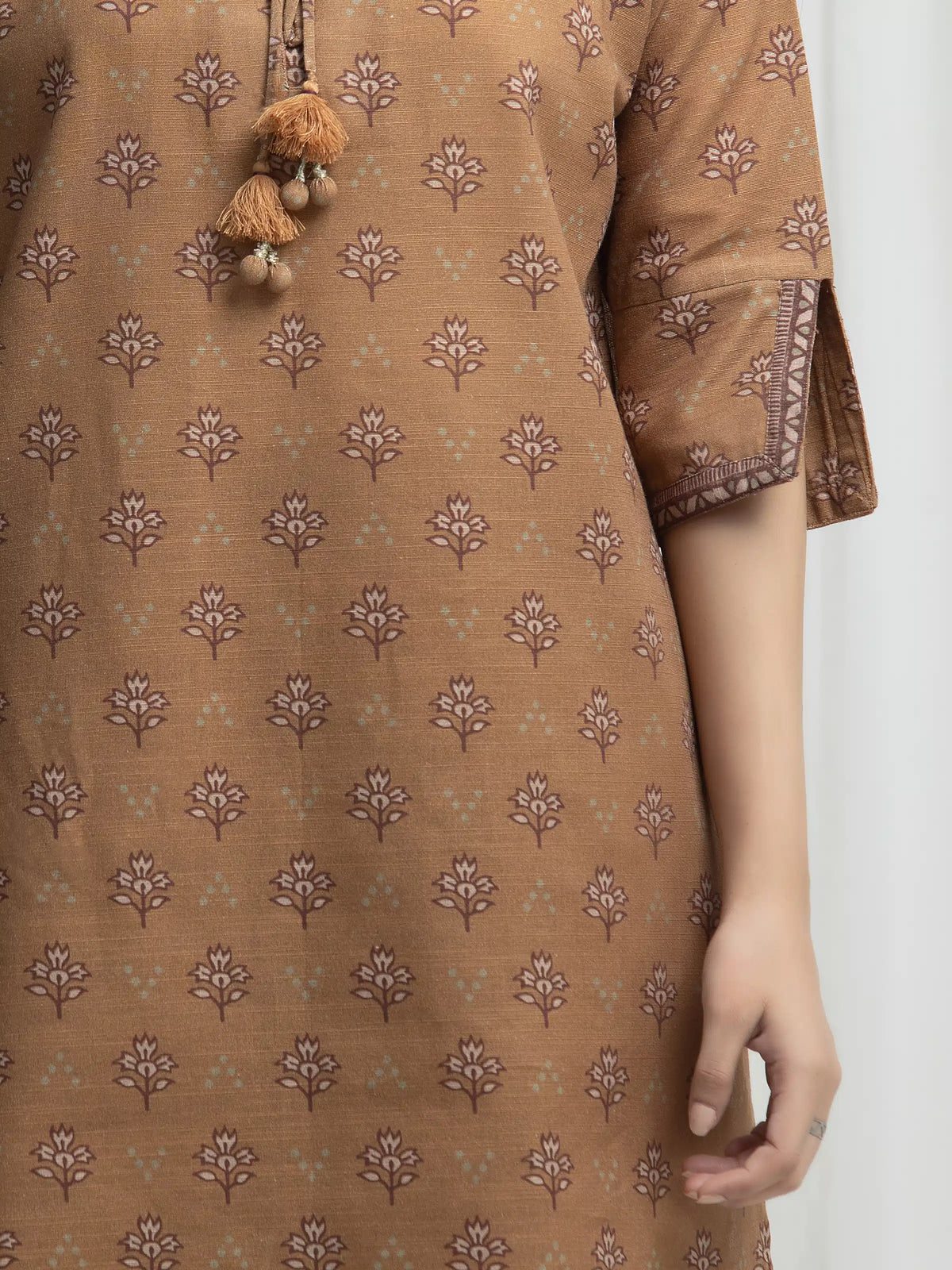 Edenrobe Allure Brown Khaddar 3-Piece Suit | EWU6A3-37032-3P
