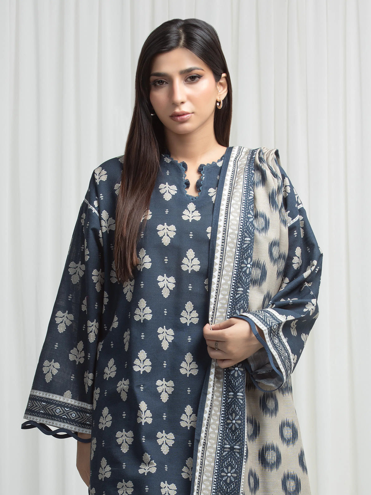 Edenrobe Allure Teal Khaddar 3-Piece Suit | EWU6A3-37006-3P