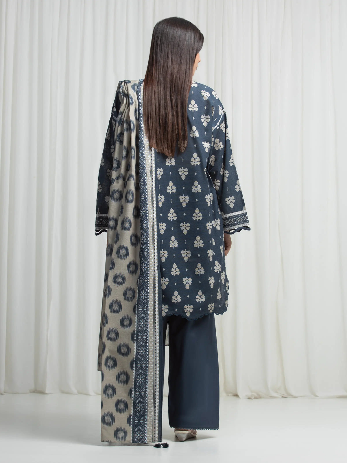 Edenrobe Allure Teal Khaddar 3-Piece Suit | EWU6A3-37006-3P