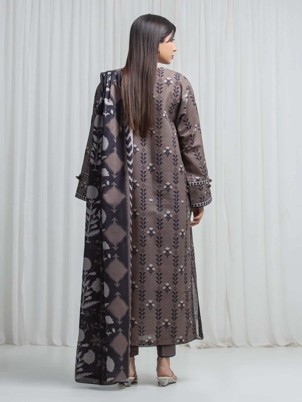 Edenrobe Allure Brown Khaddar 3-Piece Suit | EWU6A3-37031-3P