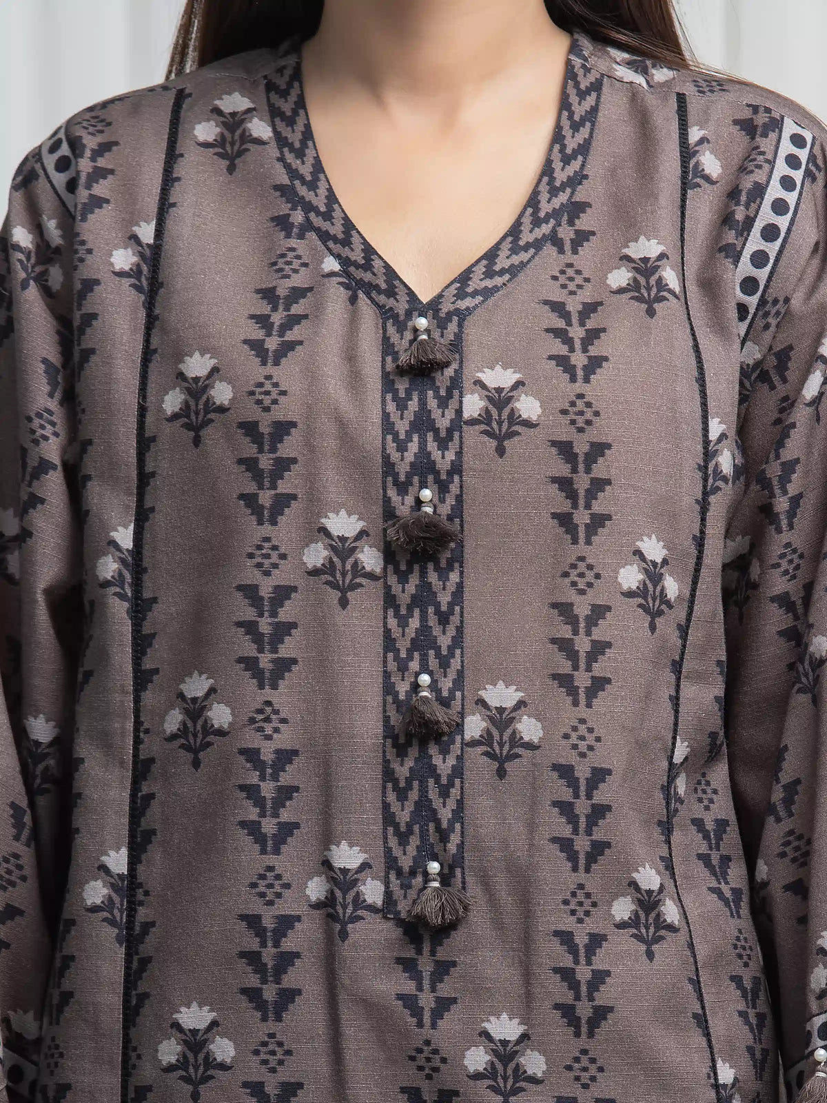Edenrobe Allure Brown Khaddar 3-Piece Suit | EWU6A3-37031-3P