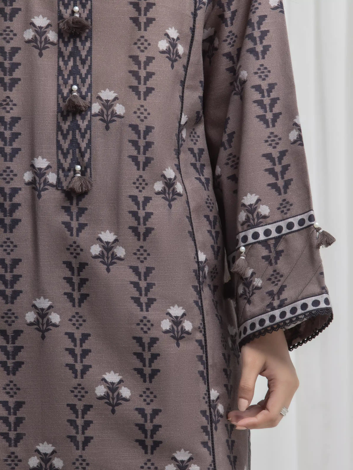 Edenrobe Allure Brown Khaddar 3-Piece Suit | EWU6A3-37031-3P