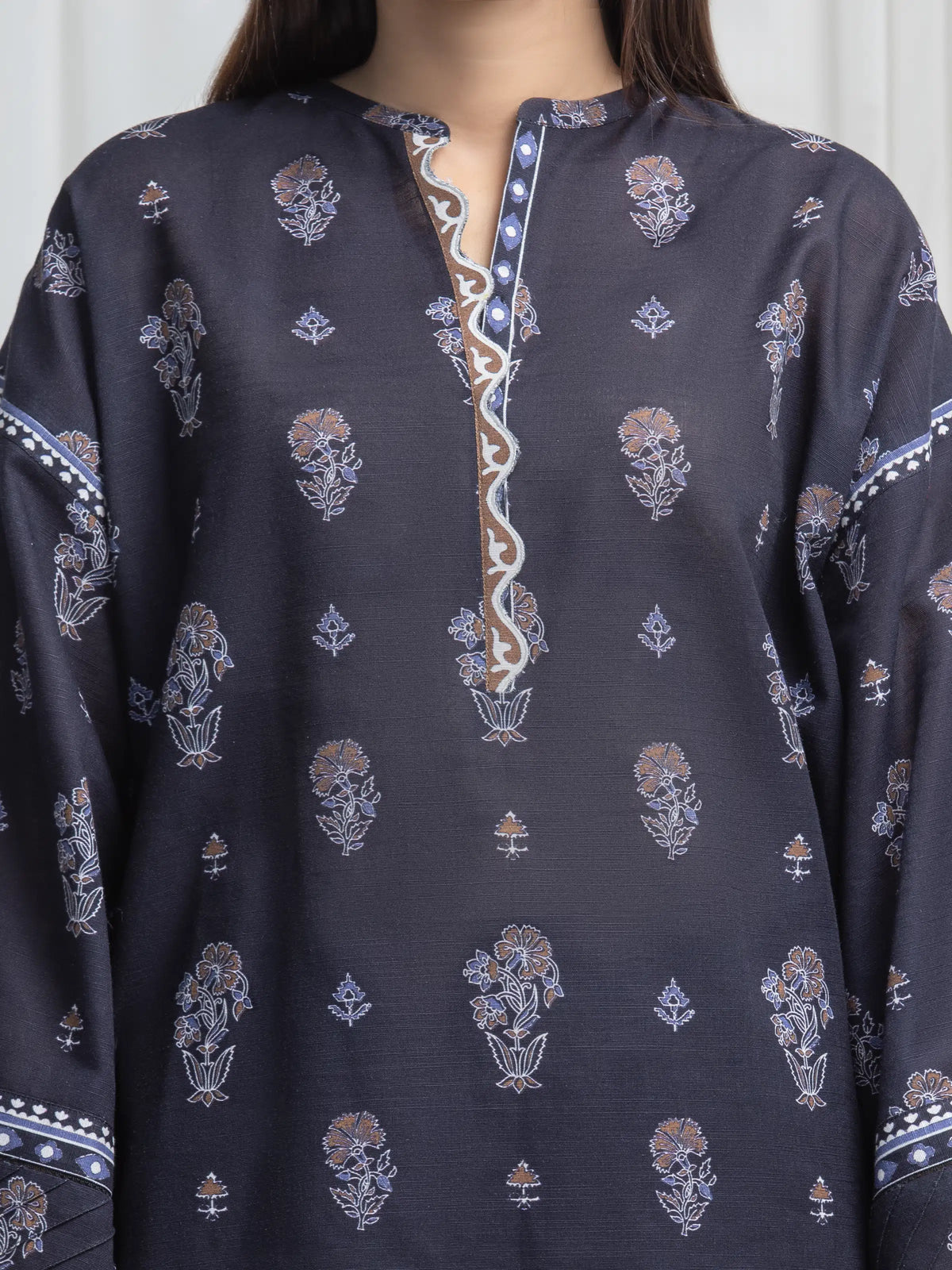 Edenrobe Allure Black Khaddar 3-Piece Suit | EWU6A3-37034-3P