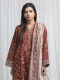 Edenrobe Allure Brown Khaddar 3-Piece Suit | EWU6A3-37005-3P