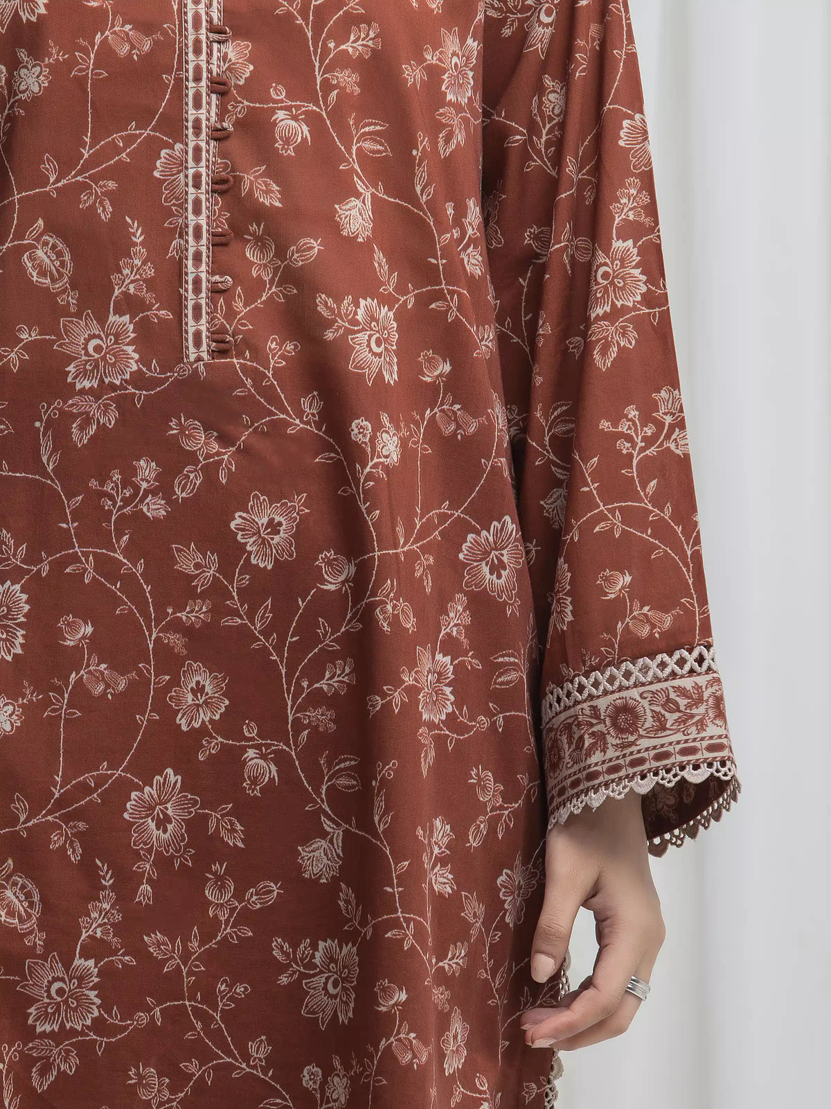 Edenrobe Allure Brown Khaddar 3-Piece Suit | EWU6A3-37005-3P