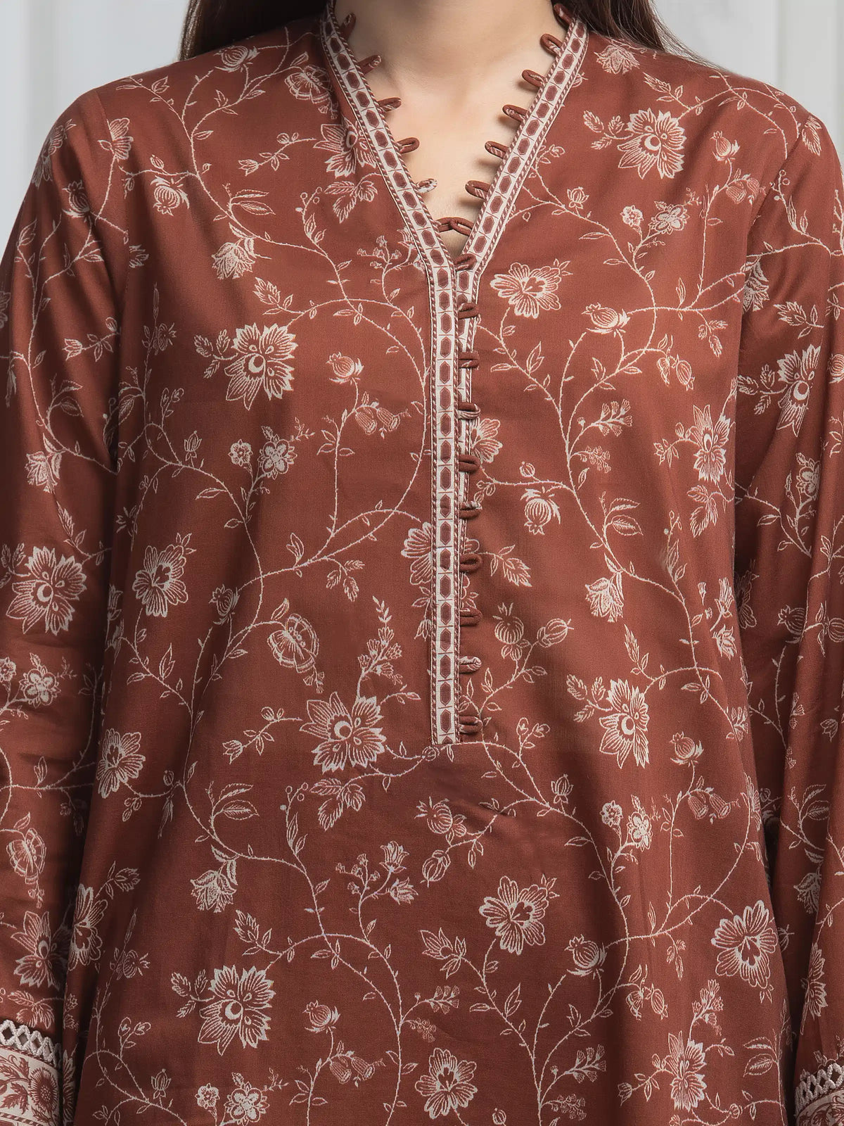 Edenrobe Allure Brown Khaddar 3-Piece Suit | EWU6A3-37005-3P