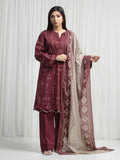 Edenrobe Allure Maroon Khaddar 3-Piece Suit | EWU6A3-37004-3P
