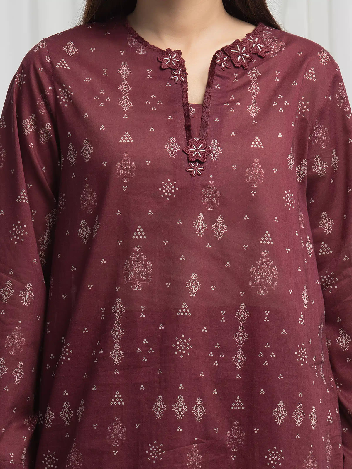 Edenrobe Allure Maroon Khaddar 3-Piece Suit | EWU6A3-37004-3P